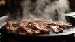 © saychandy - close-up, sizzling, bacon, strips, cast, iron