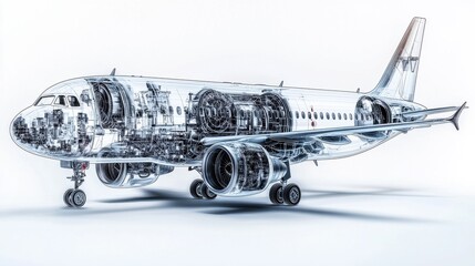 Poster - Highly detailed cross section of a commercial jet airplane showcasing the intricate internal components engineering schematics and cutaway design of the aircraft s fuselage wings engines