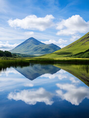 Canvas Print - Serene Mountain Reflection in a Tranquil Lake under Blue Sky : Generative AI