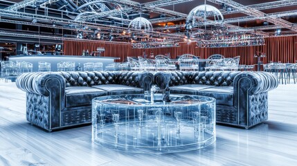 Poster - Futuristic and Sleek Interior Design of Avant Garde Showroom or Exhibition Venue with Transparent Glass Furniture and Minimalist Decor  Captivating and Innovative Modern Space for Art Technology
