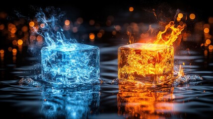 Poster - Contrasting Elements of Fire and Ice   Abstract Visualization of Fluid Dynamics and Energy Transformations in a Captivating Interplay of Light Motion and Temperature