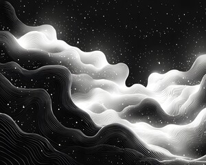 Poster - Sleek Tribal Patterns with Glowing Abstract Wave Designs in Monochrome Background