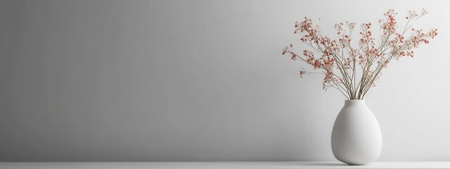 Poster - Minimalist vase with dried flowers showcasing soft tones and serene ambiance for interior decor