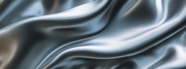 Poster - Lush and Glossy Texture of Silver Satin Fabric Flowing Elegantly in Soft Light