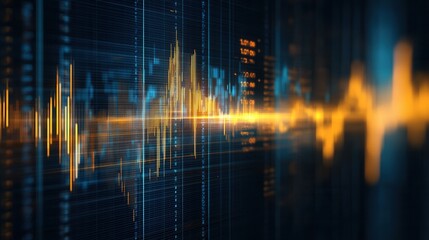 Poster - Abstract Data Visualization of Digital Chart with Waves and Colorful Elements in Dark Setting