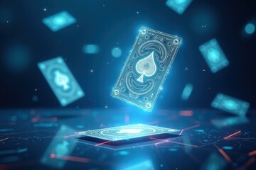 Poster - Playing cards are flying in air with glowing lights