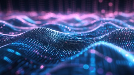 Poster - Abstract Digital Waves with Colorful Particles in Motion Creating a Sense of Depth and Texture