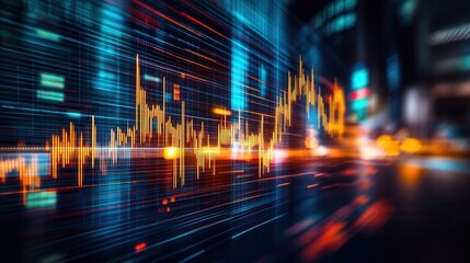 Poster - Abstract Financial Data Visualization with Colorful Graphs and Motion Blur Effect in Urban Setting
