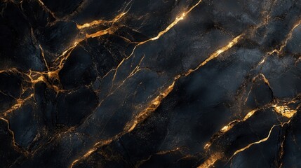 Poster - Elegant Black Marble Background with Golden Veins for Design and Decoration Projects