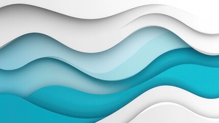 Poster - Abstract Waves in Light Blue and White Colors with Smooth Curves and Layered Design Elements