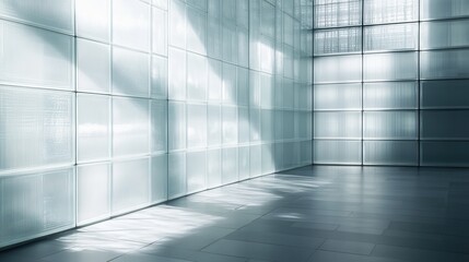 Poster - Bright Modern Interior with Glass Wall and Natural Light Reflection in Minimalist Design Space