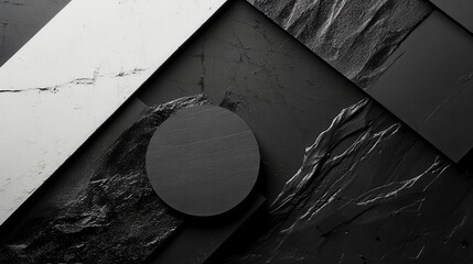 Poster - Abstract Composition with Geometric Shapes and Textured Surfaces in Monochrome Tones
