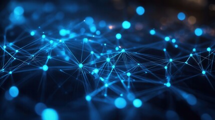 Poster - Abstract Blue Network Connections in Digital Space with Glowing Nodes and Lines