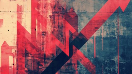 Poster - Vibrant Geometric Abstract Art with Bold Arrows in Red, Black, and Blue Tones on Textured Surface