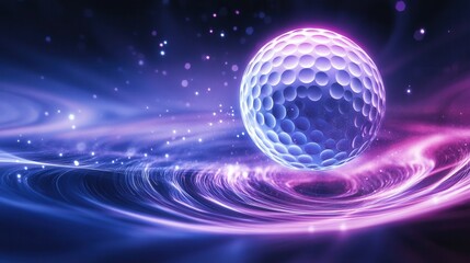 Poster - Abstract Golf Ball in Cosmic Swirl with Bright Colorful Light Effects and Sparkling Stars