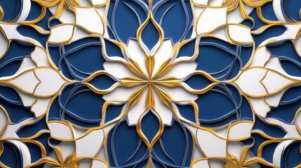 Poster - Intricate Floral Pattern with Gold Accents on Deep Blue Background for Art and Design Projects