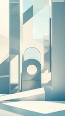 Poster - Abstract geometric architectural design with light reflections and soft shadows in a minimalistic style