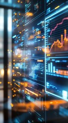 Poster - Data Visualization Dashboard with Colorful Graphs and Digital Indicators in Modern Office Space
