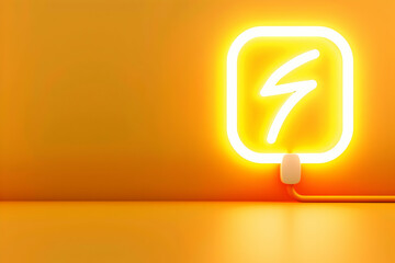 Poster - Neon lightning sign glowing against a vibrant yellow background, creating a modern ambiance