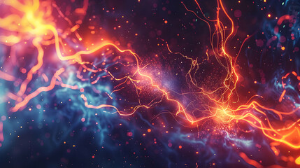 Poster - Vibrant abstract representation of electrical energy with glowing lines and particles in motion