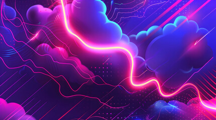 Poster - Vibrant abstract clouds illuminated by neon lights, creating a dynamic and colorful atmosphere