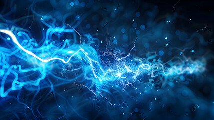Poster - Abstract representation of electric blue currents flowing through a dark background with bokeh effects