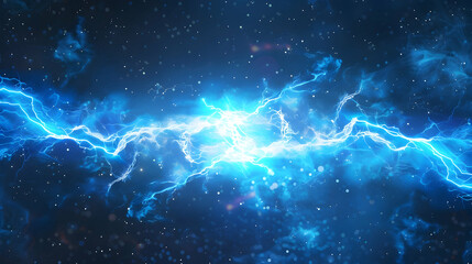Poster - Electric blue lightning bolts crackle through a starry cosmic background, creating a vibrant energy scene