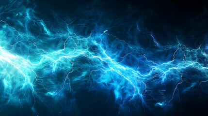 Poster - Abstract representation of electric energy with vibrant blue lightning bolts across a dark background