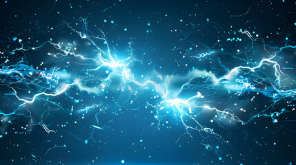Poster - Vibrant electric blue lightning bolts crackling through a dark cosmic background