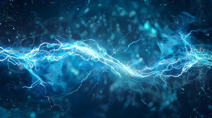 Poster - Dynamic electric blue lightning bolts illuminating a dark abstract background, conveying energy