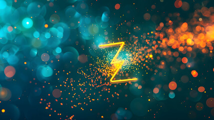 Poster - Vibrant abstract background with glowing lightning symbol, colorful bokeh and sparkles