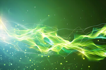 Poster - Vibrant abstract light trails with green and blue hues against a soft gradient background