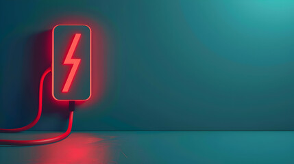 Poster - Neon lightning bolt sign illuminating a modern wall, symbolizing energy and technology