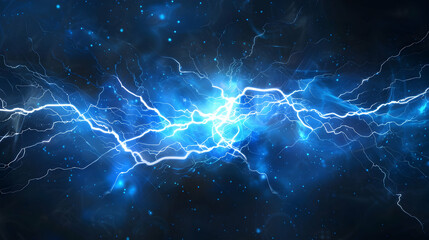 Poster - Abstract depiction of electric blue lightning bolts illuminating a dark cosmic background