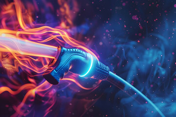 Poster - Vibrant abstract image of a glowing hose amidst colorful smoke and sparks, symbolizing energy