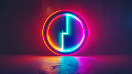 Poster - Vibrant neon circular design with contrasting colors illuminating a dark textured background