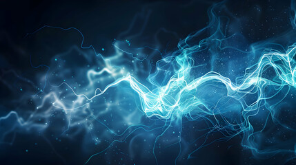 Poster - Abstract blue and white light waves flowing through a dark background, creating a dynamic visual effect