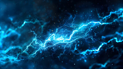 Poster - Dynamic blue lightning bolt striking through a dark, starry background, creating a vibrant energy effect