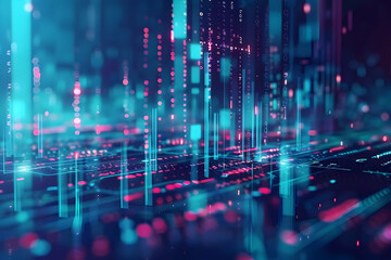 Poster - Abstract digital landscape with vibrant blue and pink data streams and glowing lines in a futuristic setting