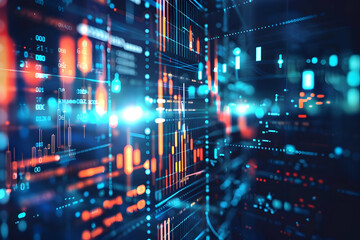 Poster - Abstract digital data visualization with vibrant colors and graphs in a futuristic setting