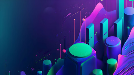 Poster - Abstract digital landscape with vibrant colors and geometric shapes representing technology