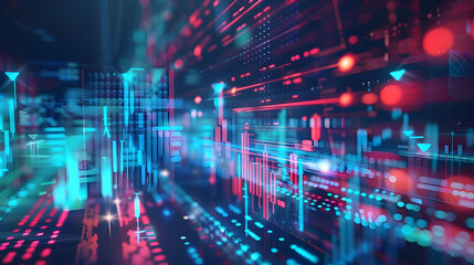 Poster - Abstract digital background with vibrant neon lines and dots, illustrating technology and data flow