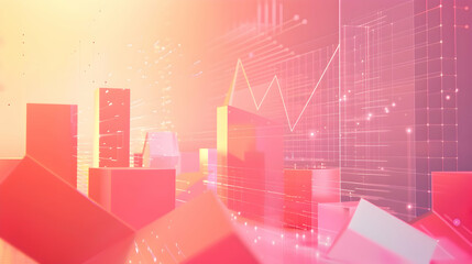 Poster - Abstract visualization of data analysis with geometric shapes and glowing graphs in a soft gradient
