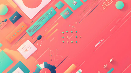 Poster - Abstract digital composition featuring colorful geometric shapes and data visualization elements