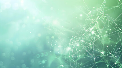 Poster - Abstract digital background with glowing particles and interconnected lines in soft green hues