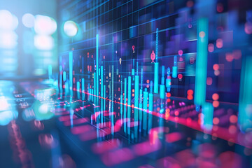 Poster - Abstract digital data visualization with vibrant colors and glowing elements in a tech environment