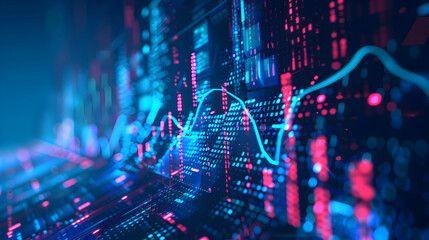Poster - Abstract digital data visualization with glowing lines and vibrant colors in a tech environment