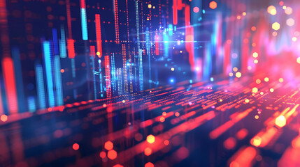 Poster - Abstract digital data visualization with vibrant colors and light effects in a futuristic setting