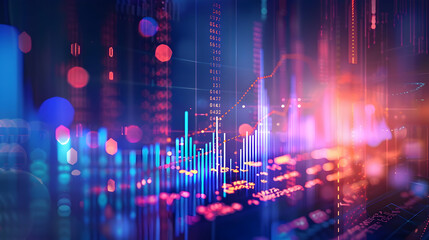 Poster - Abstract digital background with colorful data visualization and glowing lines representing analytics