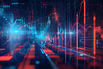 Poster - Abstract digital financial data visualization with bright charts and graphs in a futuristic setting